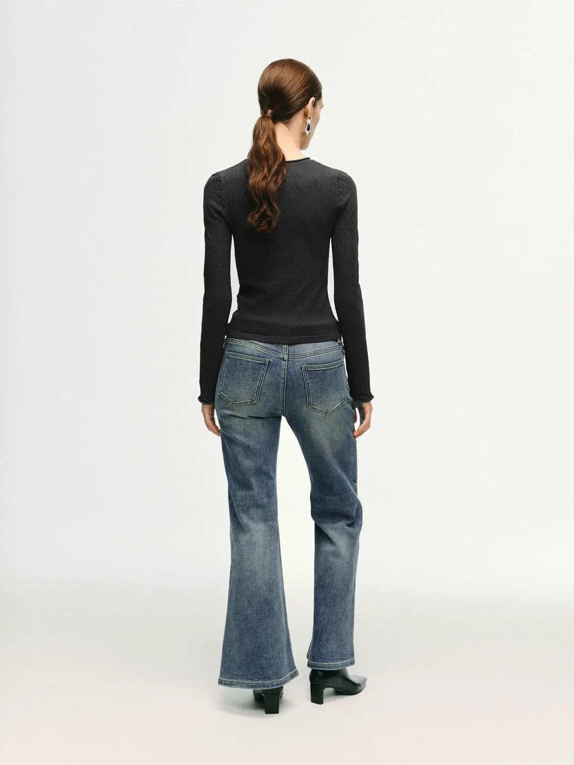 Textured Knit Fitted Crew Neck Long Sleeve T-Shirt