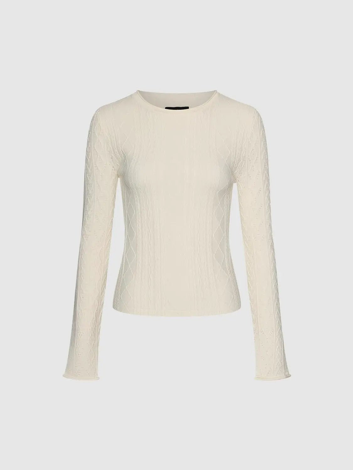 Textured Knit Fitted Crew Neck Long Sleeve T-Shirt