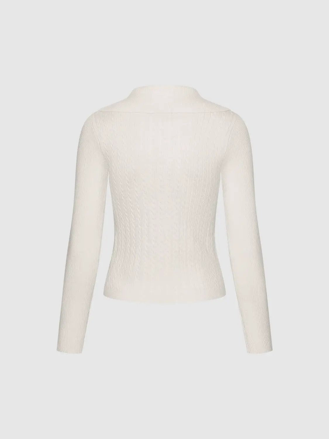 Ribbed Textured Long Sleeve Fitted Half-zip Collar Pullover