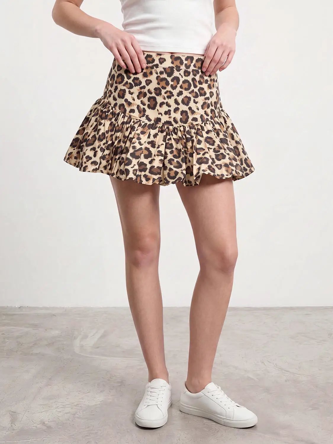 Cotton Leopard Print Tiered Ruffle Skirt