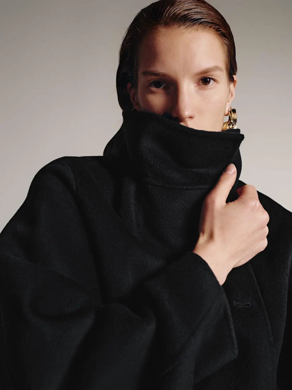 Asymmetric Button Cropped Stand Collar Drop Shoulder Jacket