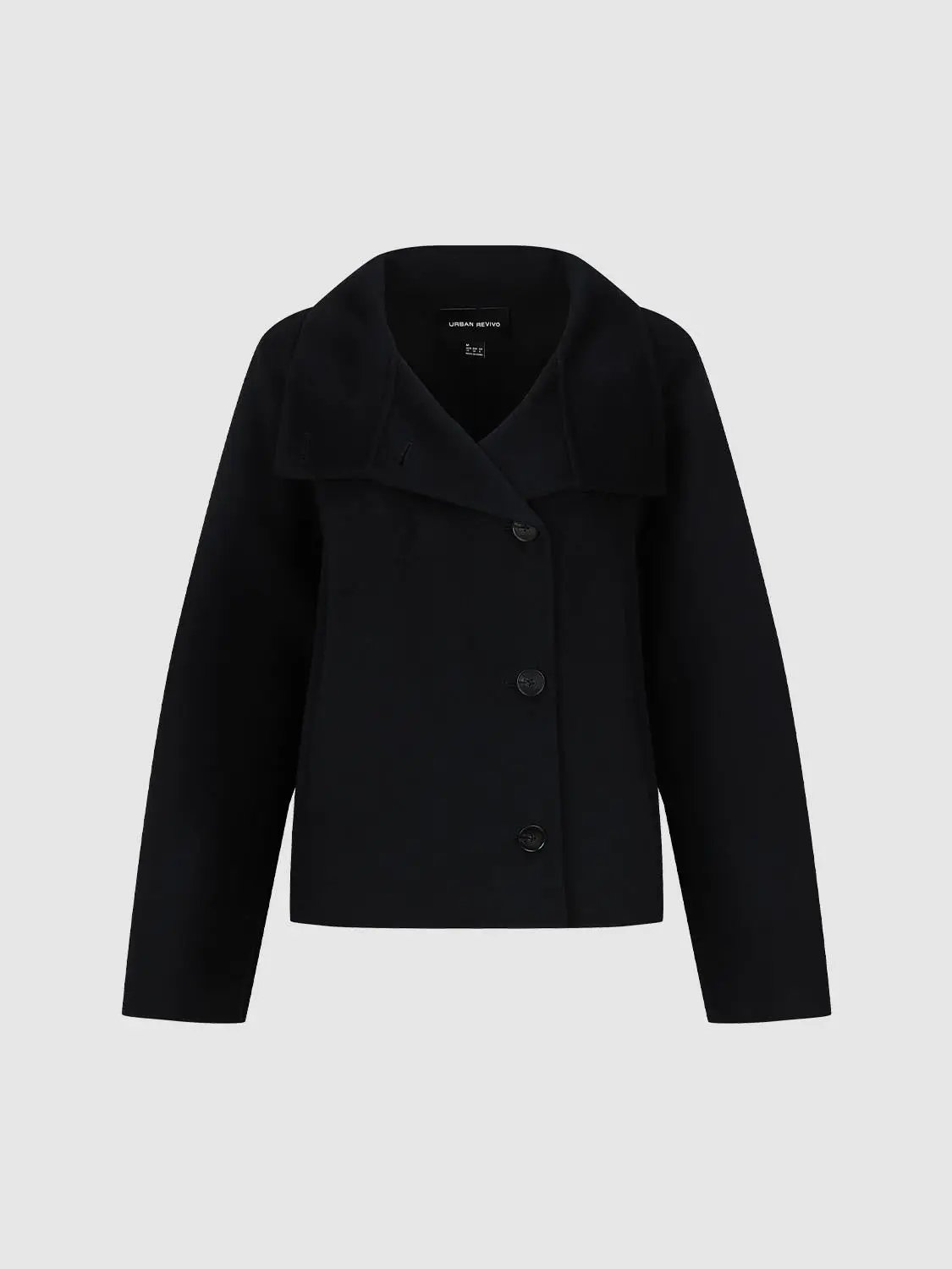 Asymmetric Button Cropped Stand Collar Drop Shoulder Jacket