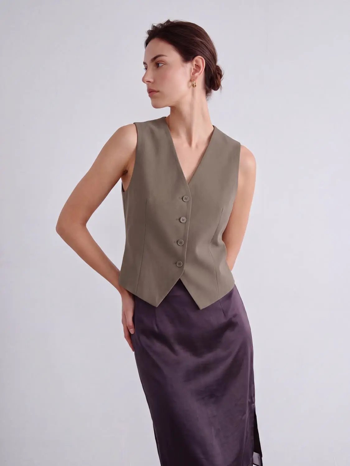 Sleeveless V-Neck Button Front Tailored Waistcoat Vest