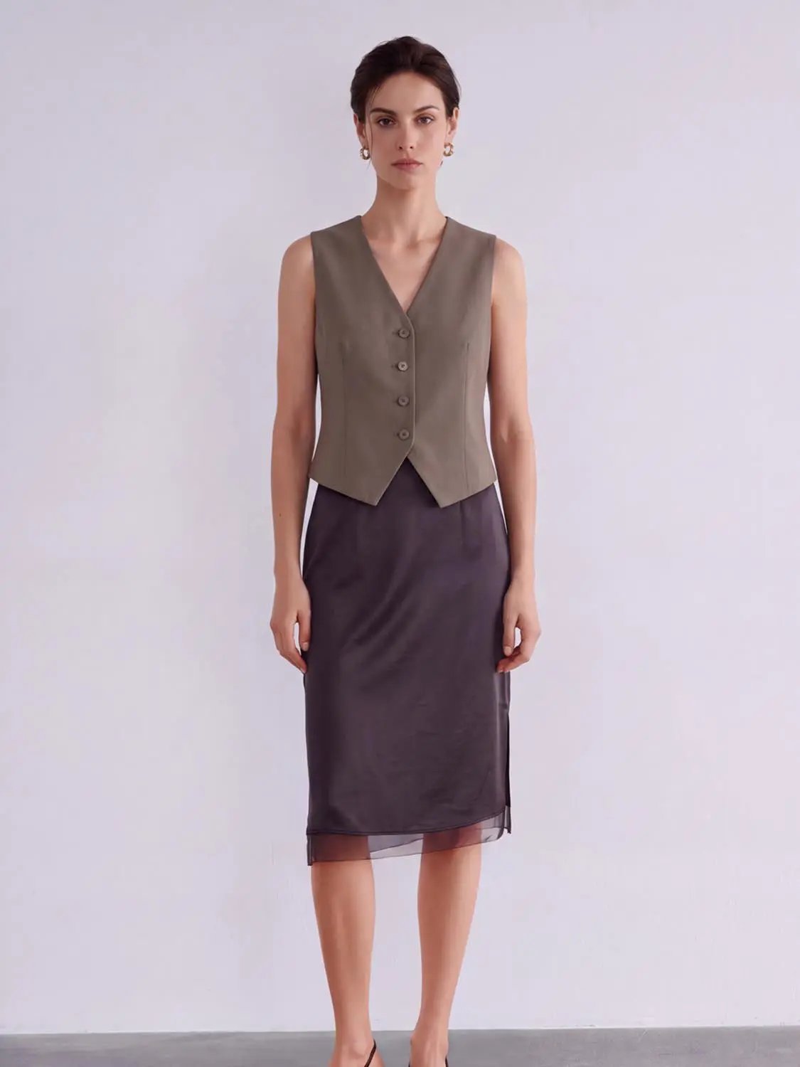 Sleeveless V-Neck Button Front Tailored Waistcoat Vest