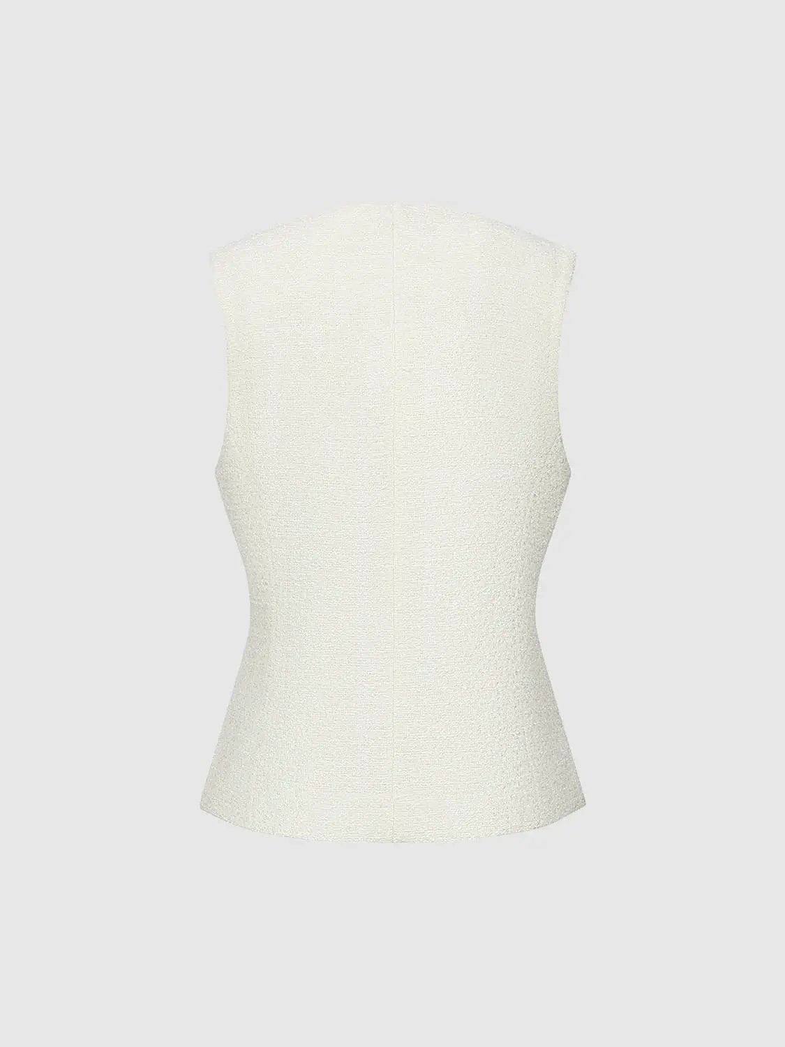 V Neck Front Button Detail Tweed Sleeveless Vest