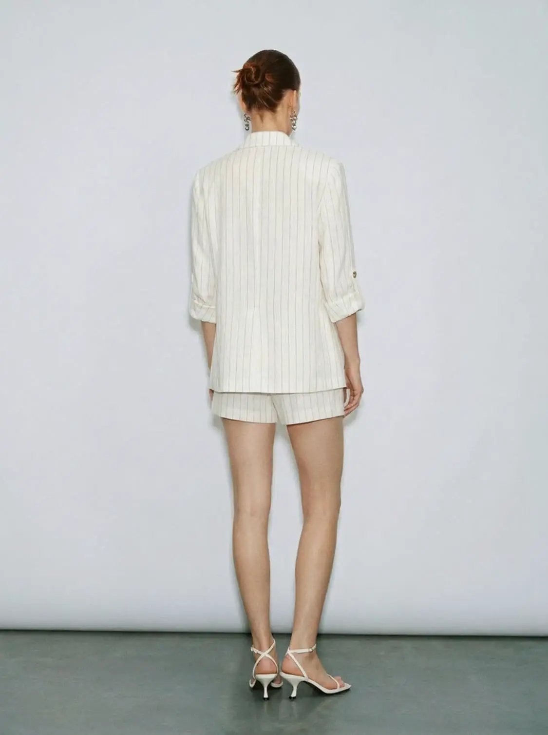 Striped Double-Breasted Loose-Fit Vertical Stripe Pattern With Clean Lines Blazer