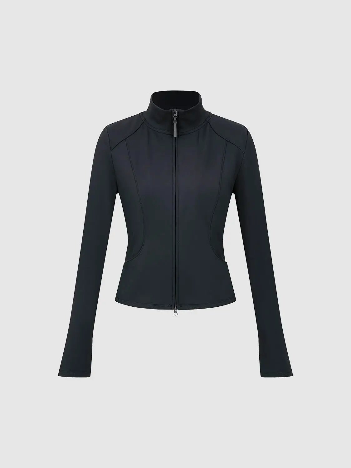 Mock Neck Zip Front Blouse
