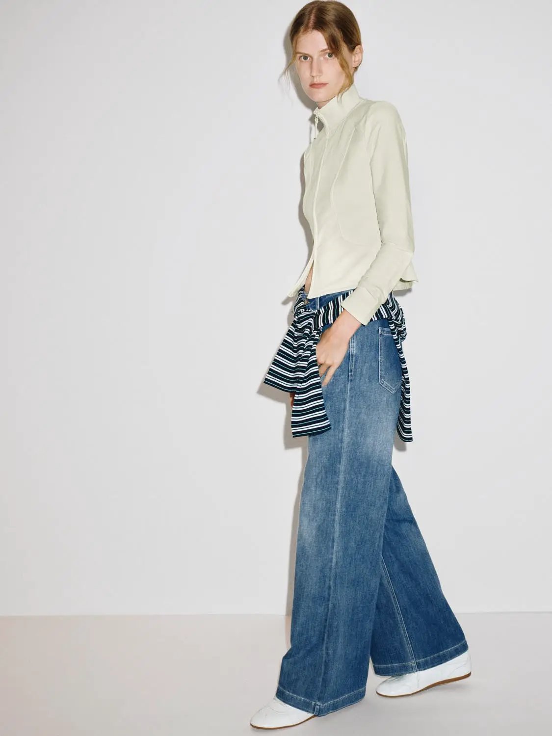 Mock Neck Zip Front Blouse