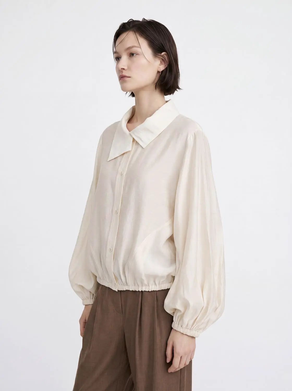 Oversized Collar Puff Sleeve Lyocell Blend Jacket
