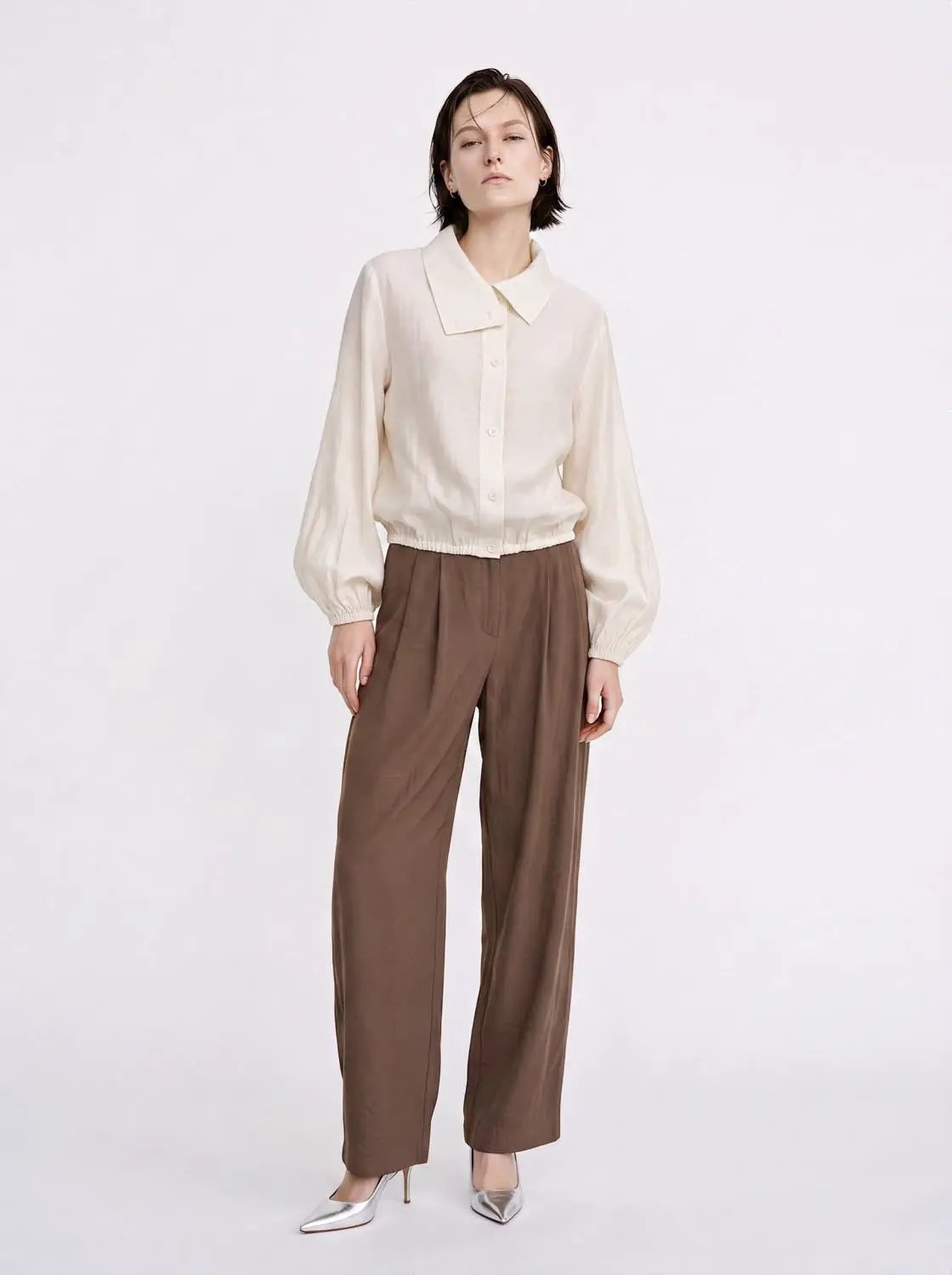 Oversized Collar Puff Sleeve Lyocell Blend Jacket