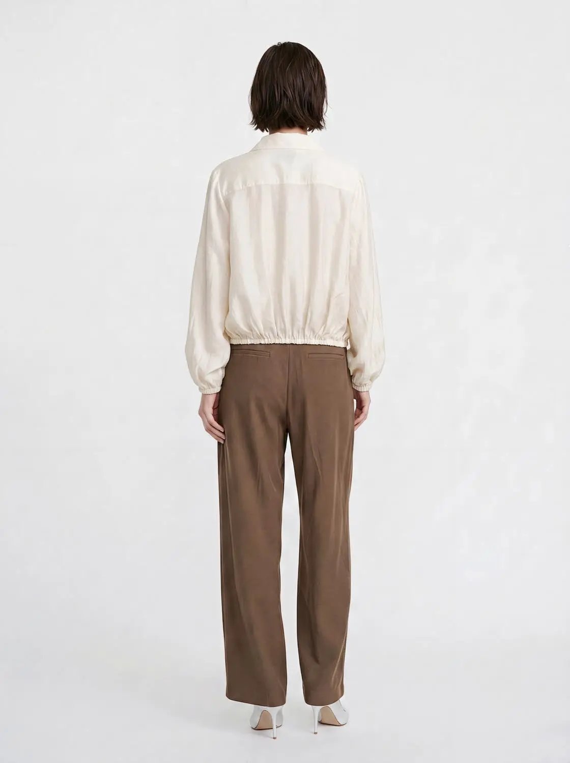Oversized Collar Puff Sleeve Lyocell Blend Jacket