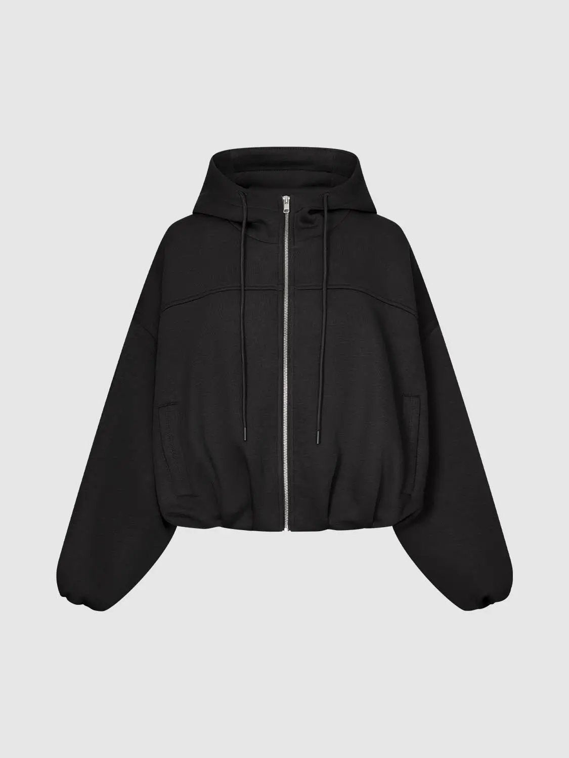 Drop Shoulder Full Zip Hooded Cotton Blend Jacket