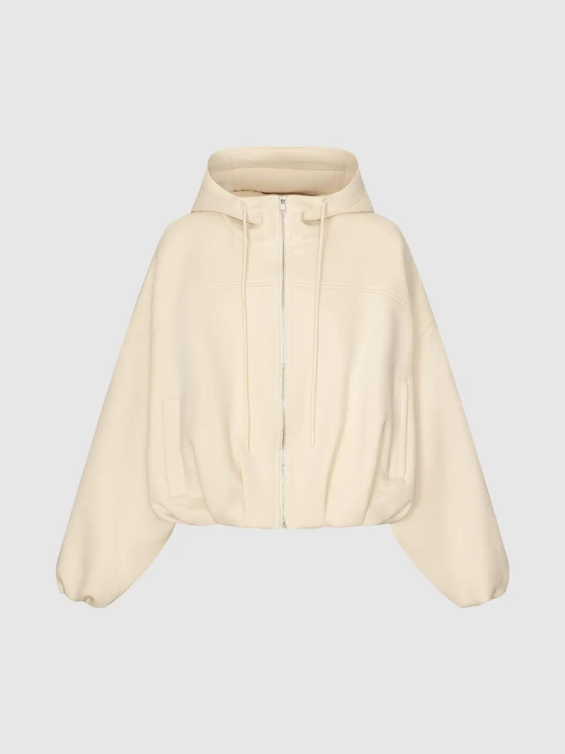 Drop Shoulder Full Zip Hooded Cotton Blend Jacket