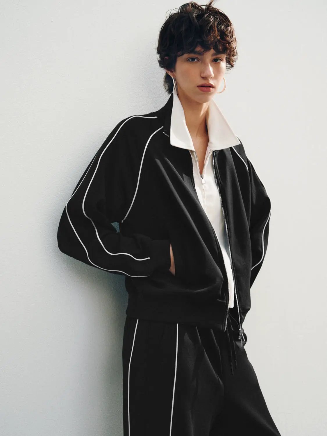 Zip Front Jacket With Contrast Piping