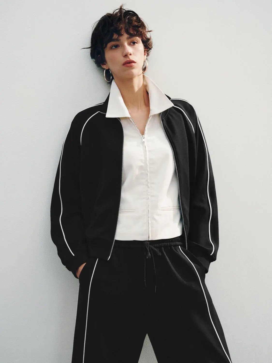 Zip Front Jacket With Contrast Piping