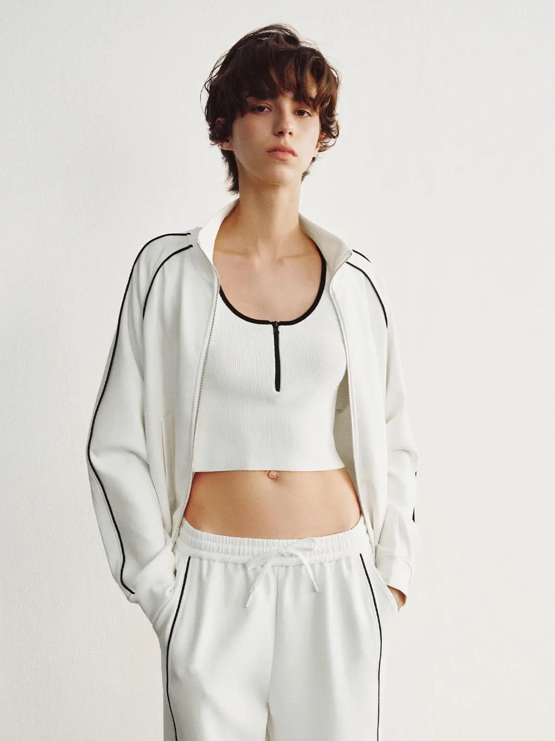 Zip Front Jacket With Contrast Piping