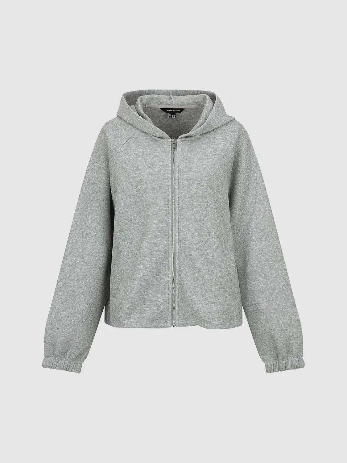Zip Hooded Long Sleeve Heather Grey Cotton Blend Jacket