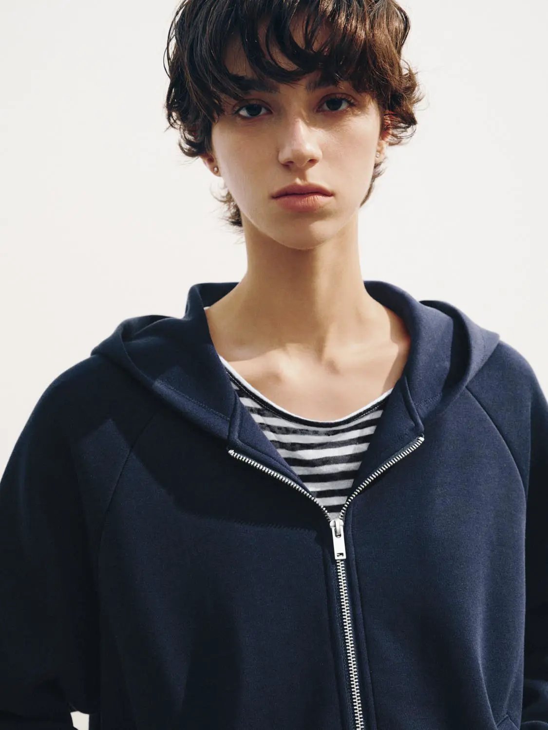 Zip Hooded Long Sleeve Heather Grey Cotton Blend Jacket