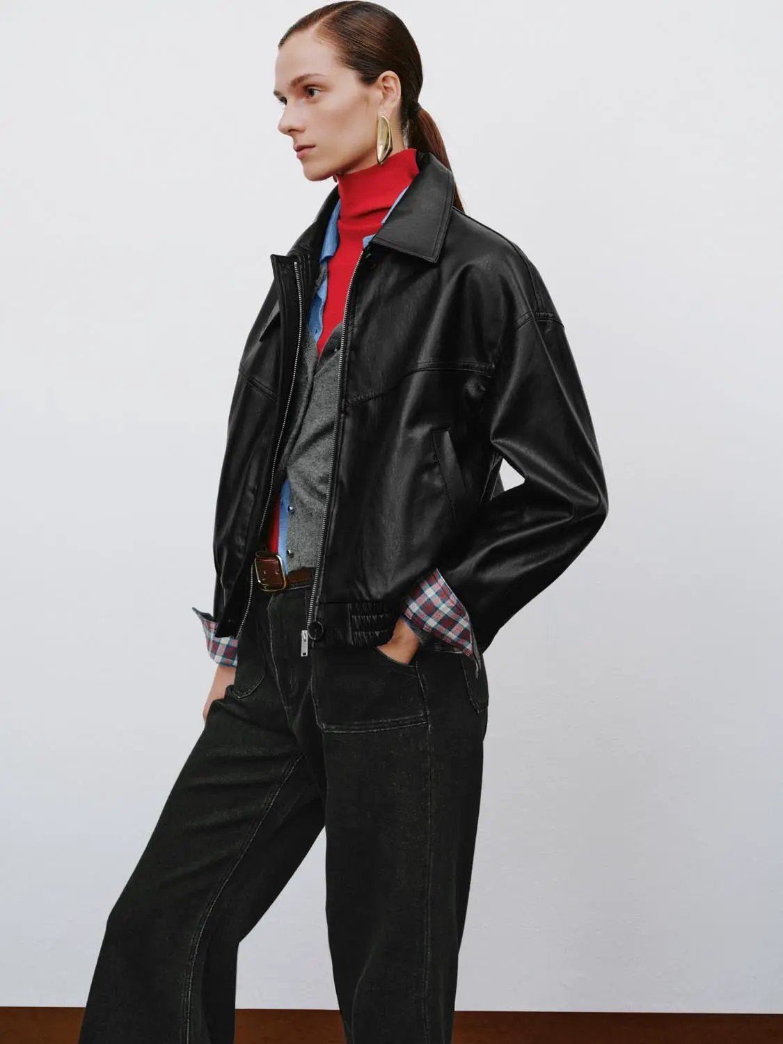 Geometric Panelled High Stand Collar Long Sleeve Jacket