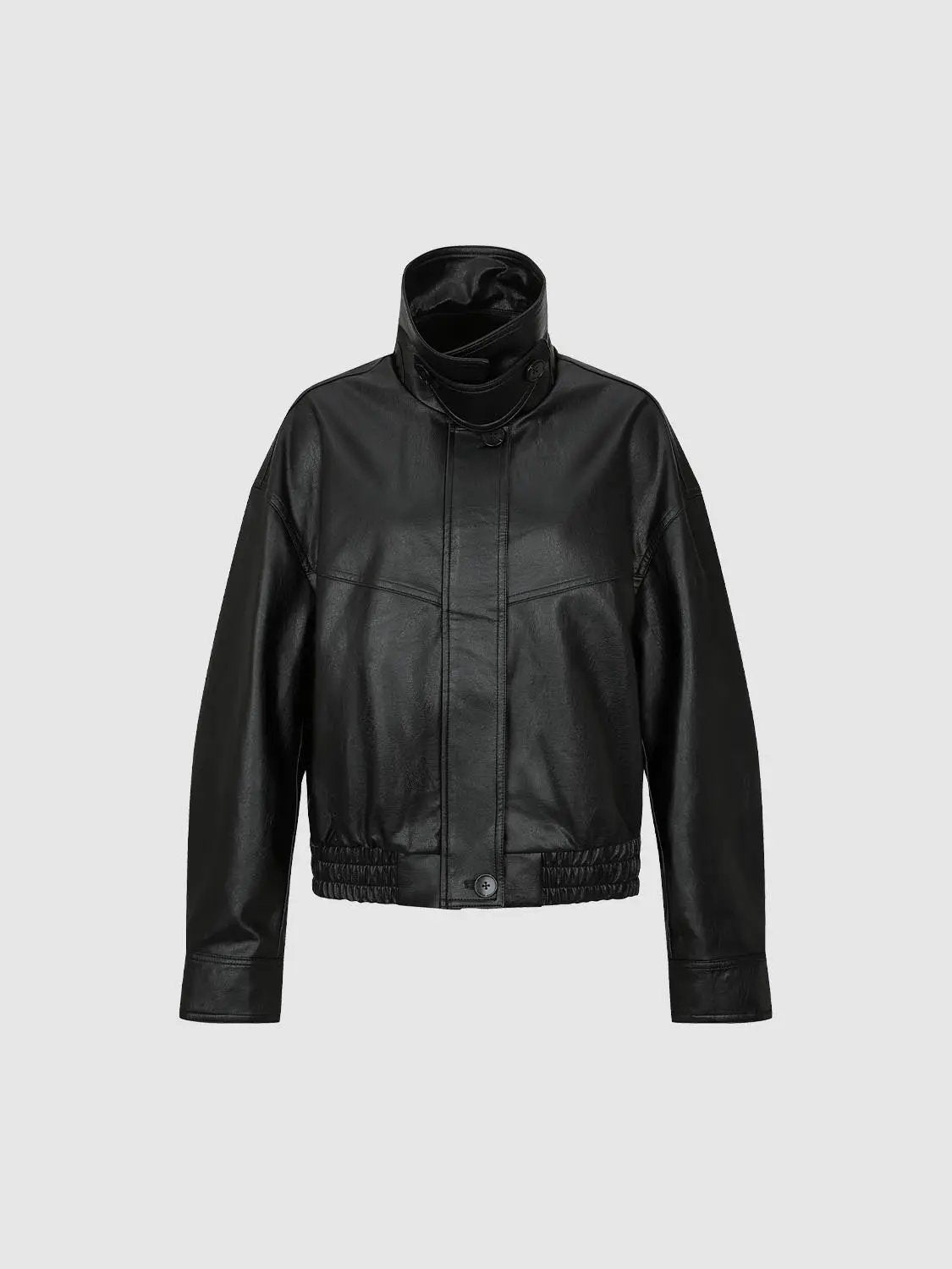 Geometric Panelled High Stand Collar Long Sleeve Jacket
