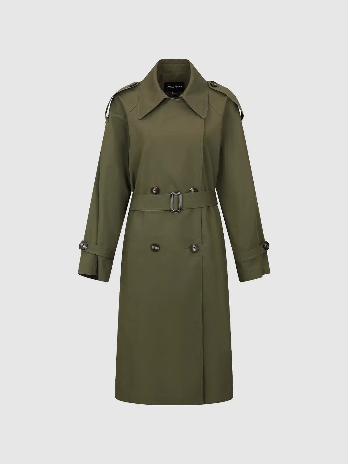 Double-Breasted Long Sleeve Cotton Blend Trench Coat