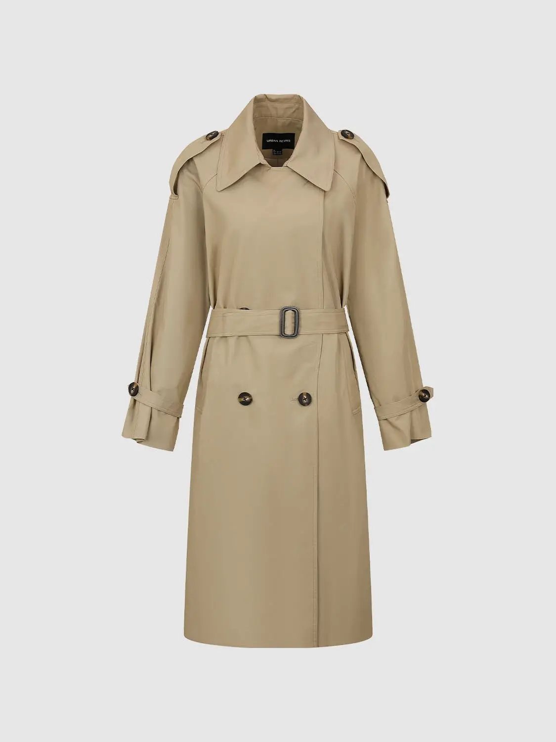 Double-Breasted Long Sleeve Cotton Blend Trench Coat