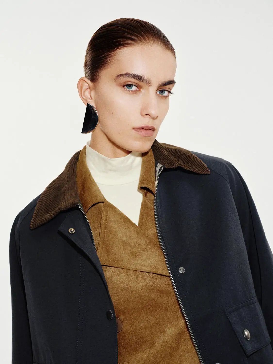 Corduroy Collar Flap Pocket Long Sleeve Cotton Blend Jacket