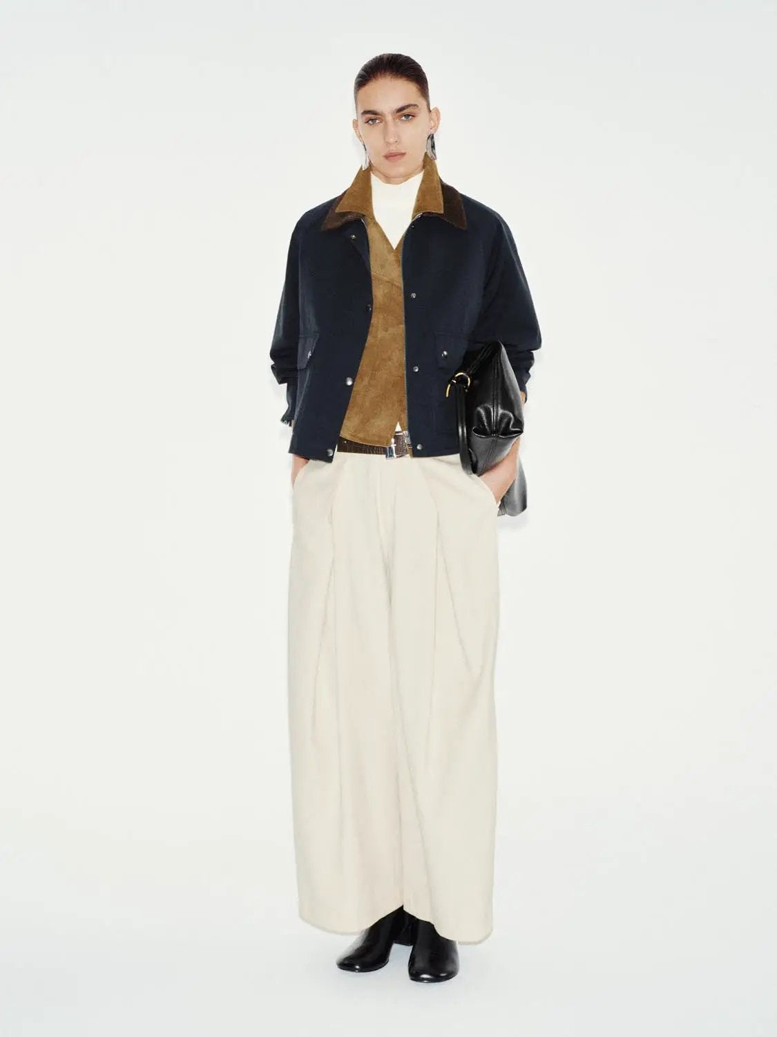 Corduroy Collar Flap Pocket Long Sleeve Cotton Blend Jacket