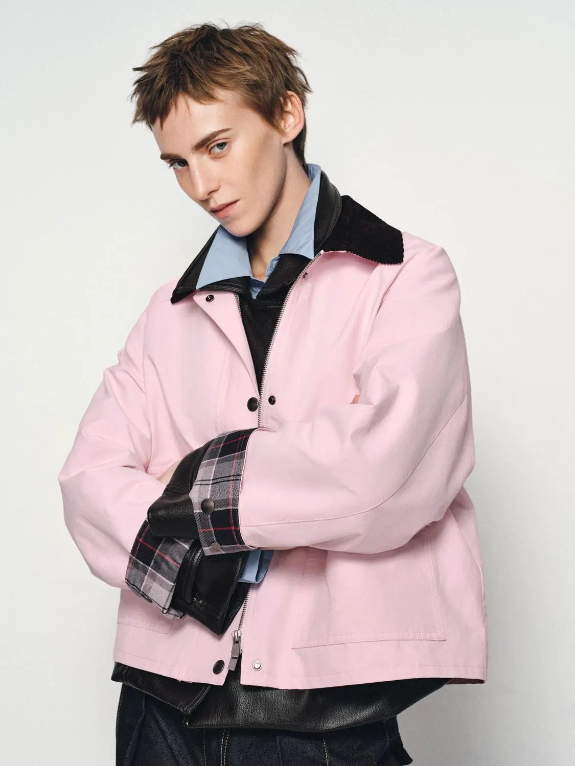 Corduroy Collar Flap Pocket Long Sleeve Cotton Blend Jacket