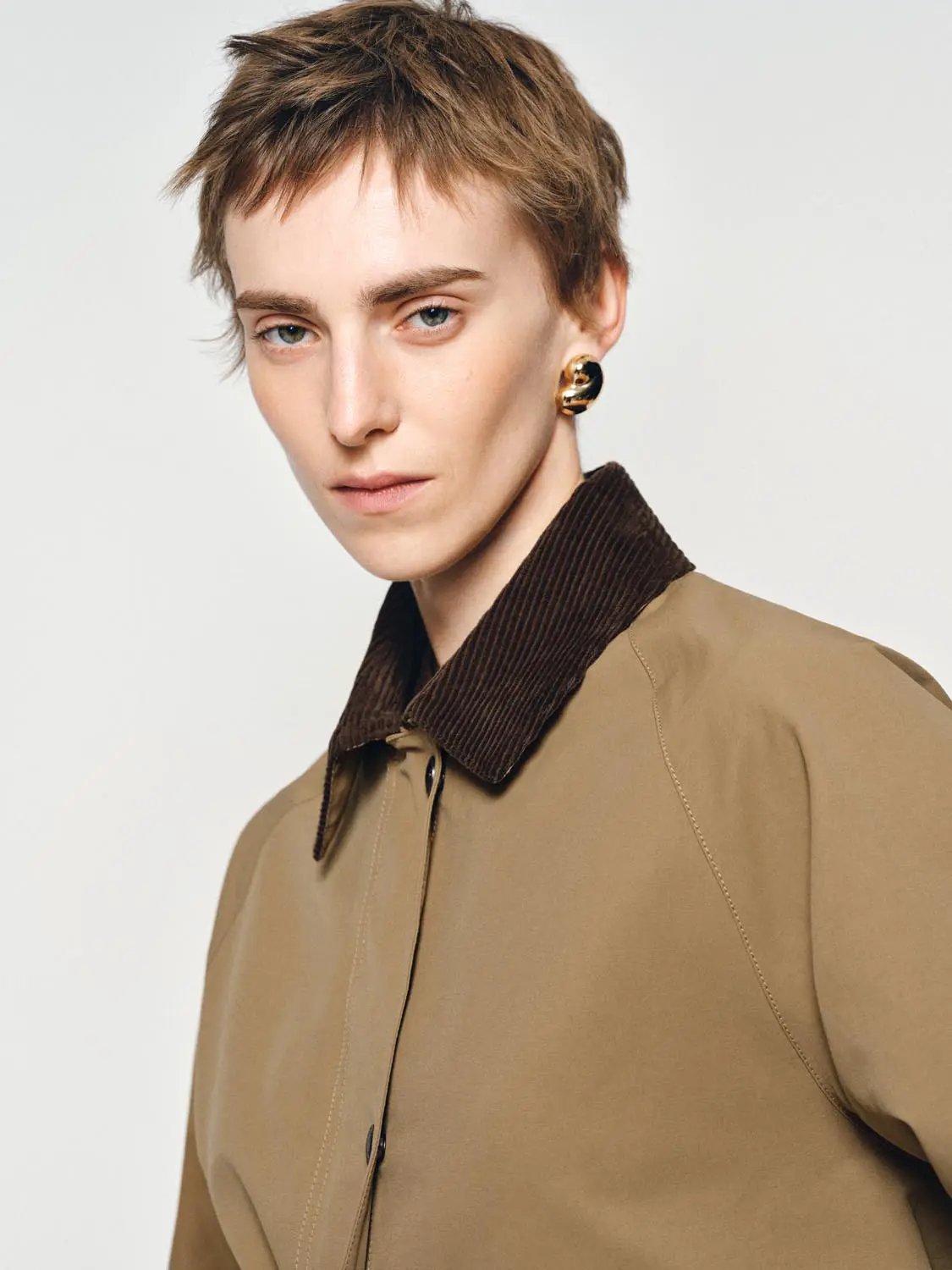 Corduroy Collar Flap Pocket Long Sleeve Cotton Blend Jacket