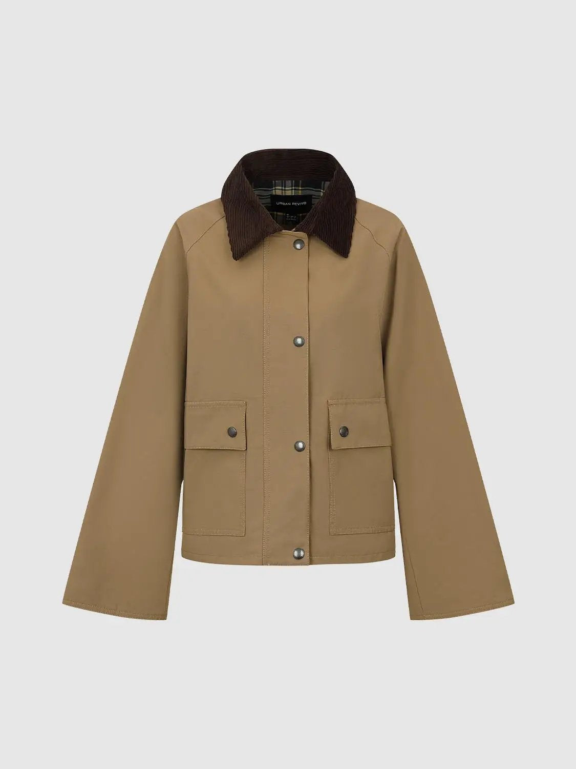 Corduroy Collar Flap Pocket Long Sleeve Cotton Blend Jacket