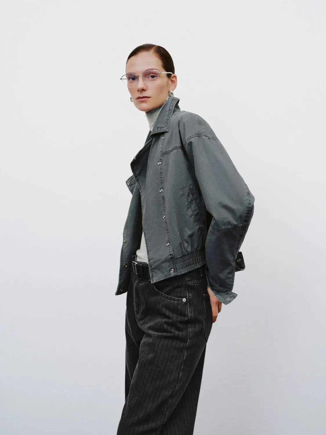 Asymmetric Elasticated Hem Long Sleeve Cotton Jacket