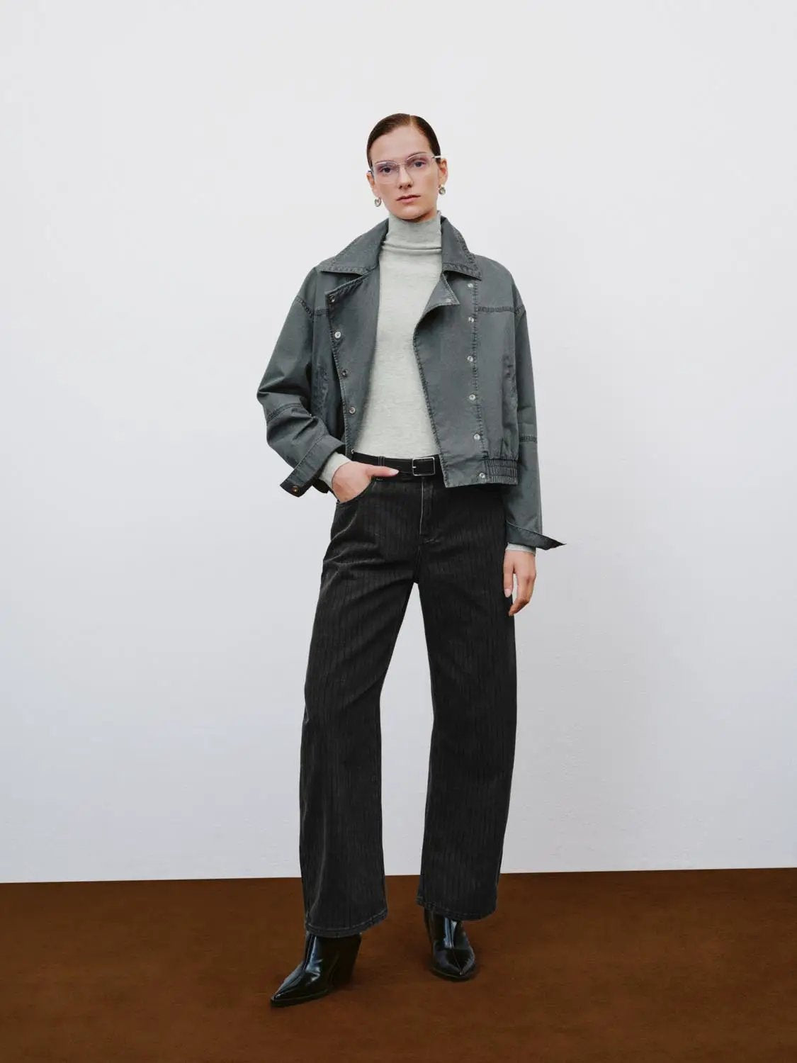 Asymmetric Elasticated Hem Long Sleeve Cotton Jacket