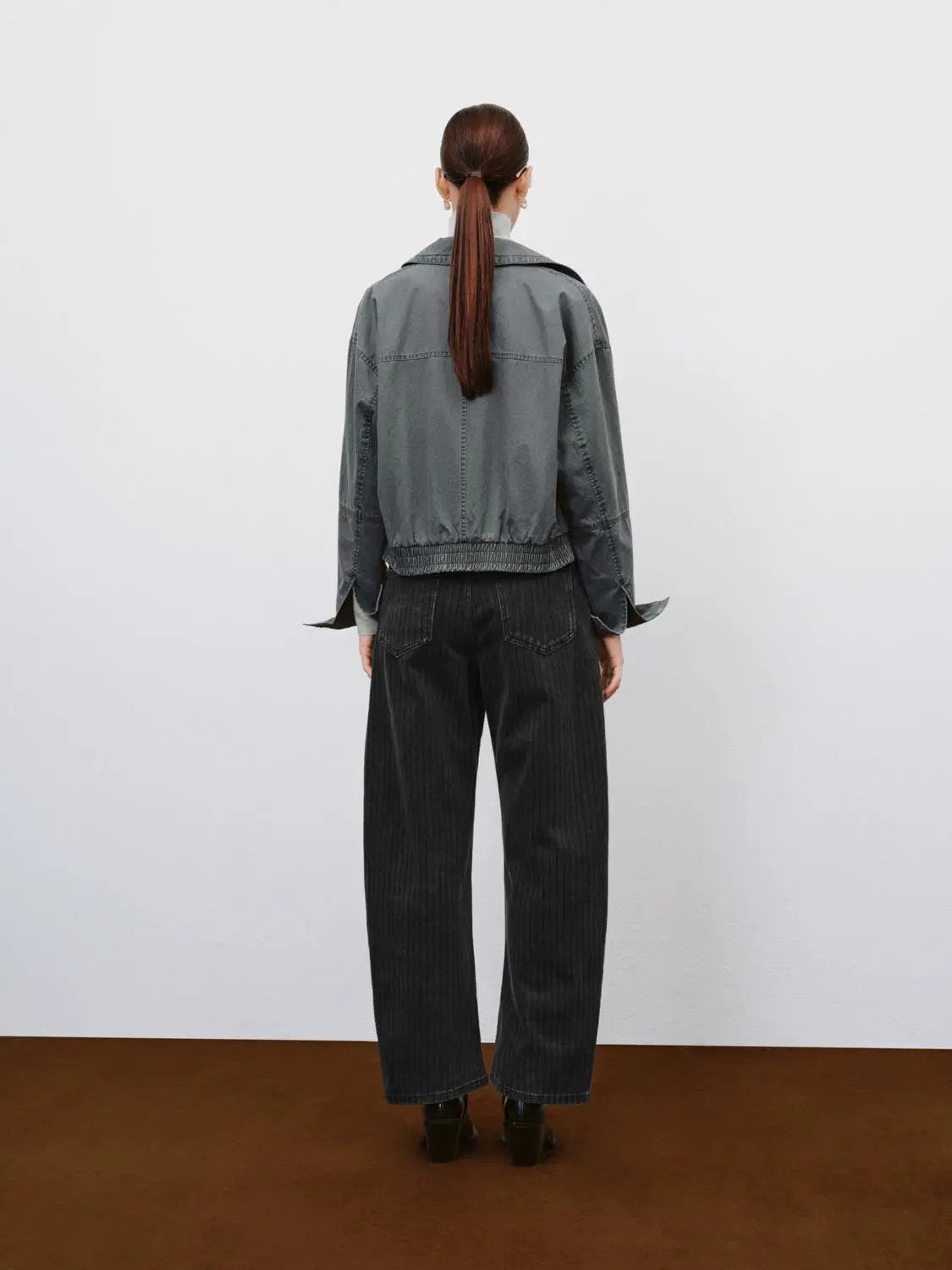 Asymmetric Elasticated Hem Long Sleeve Cotton Jacket