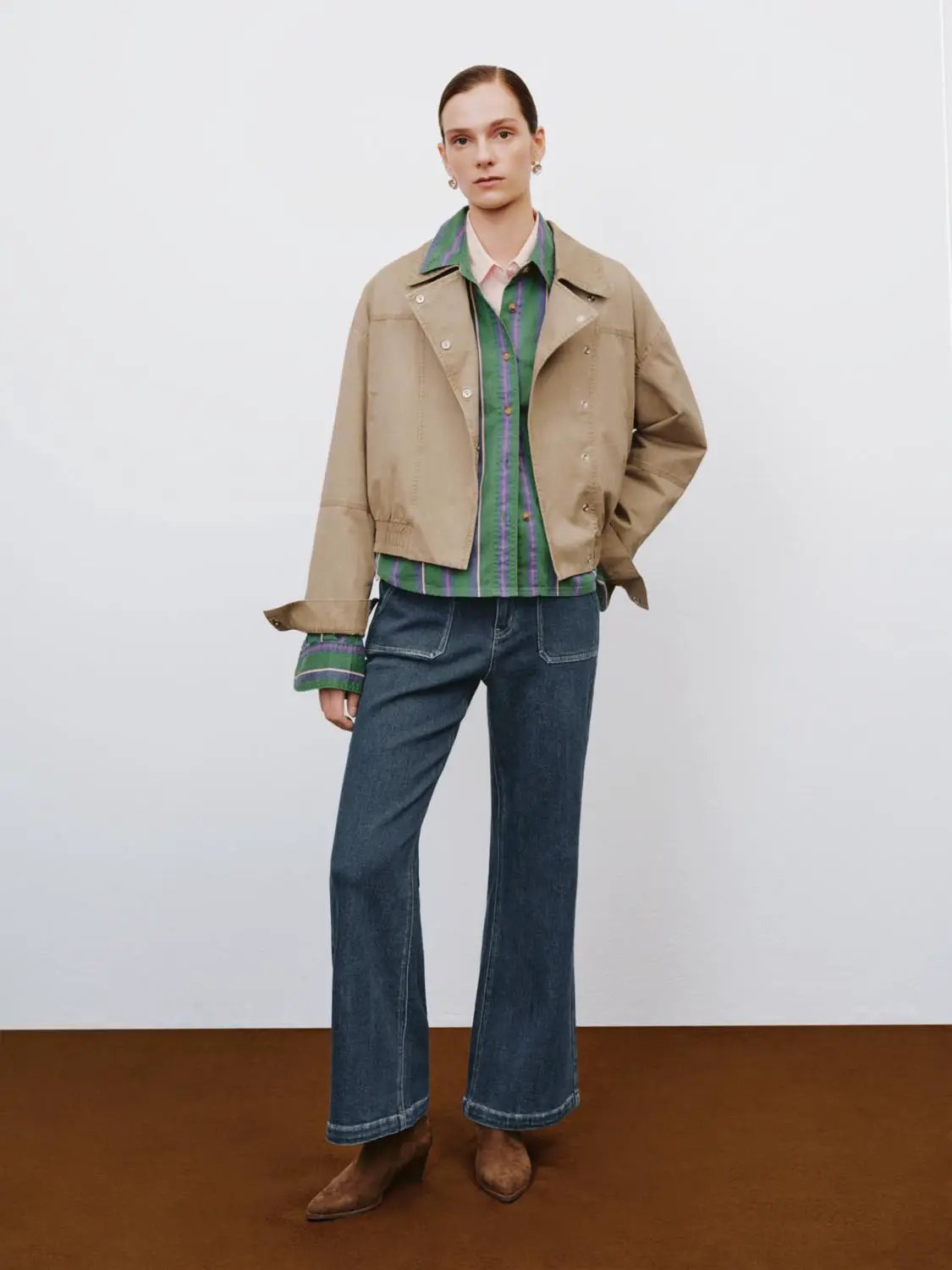 Asymmetric Elasticated Hem Long Sleeve Cotton Jacket