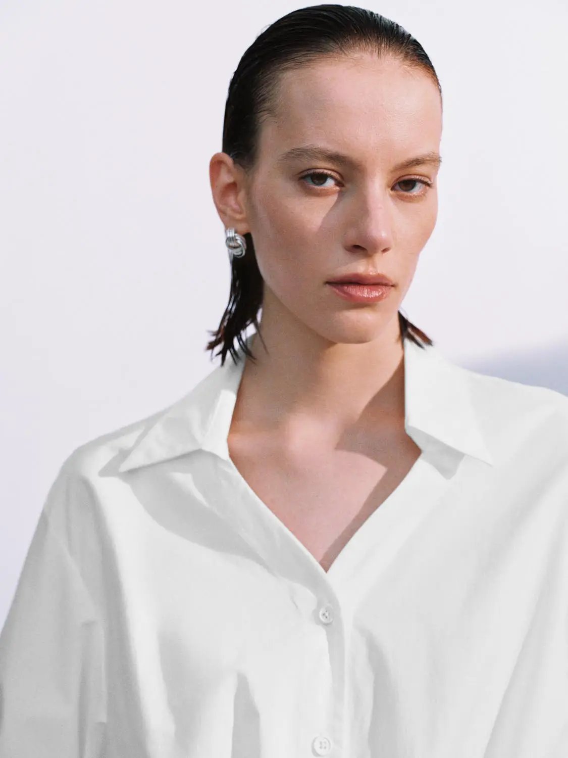 Turn Down Collar Front Knot Relaxed Cotton Button-Down Shirt