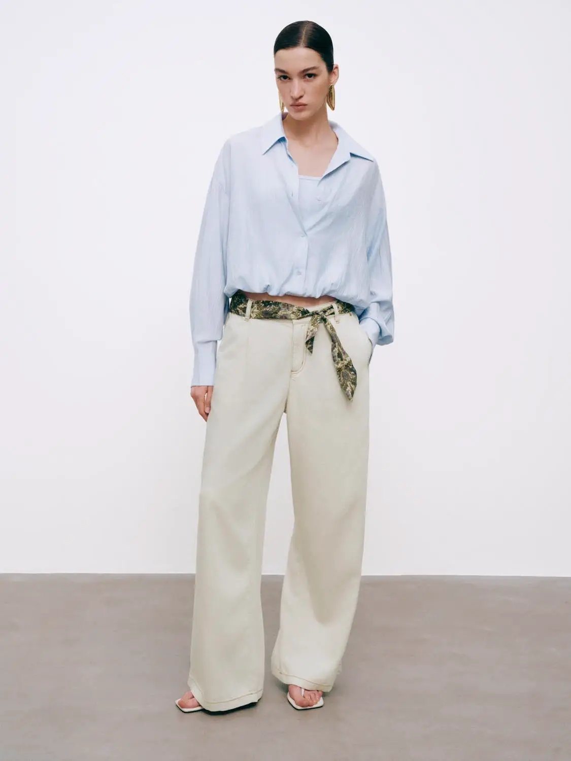 Oversized Long Sleeve Lightweight Bubble Hem Shirt