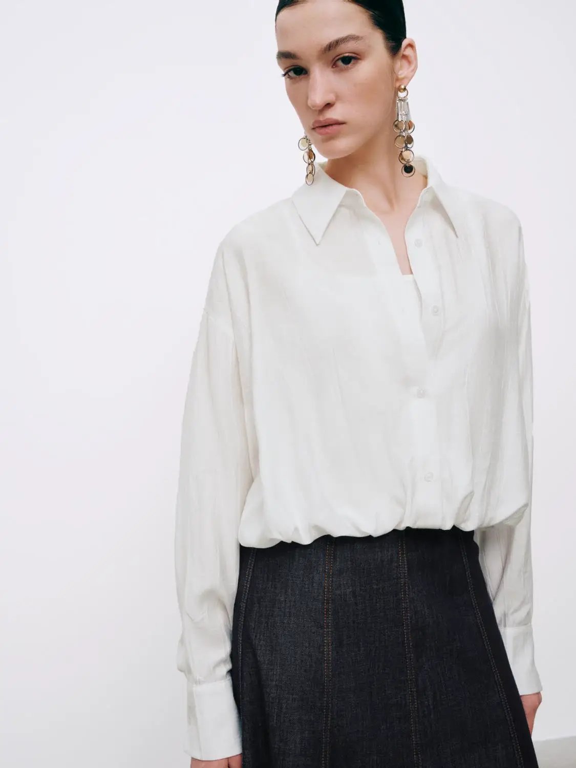 Oversized Long Sleeve Lightweight Bubble Hem Shirt