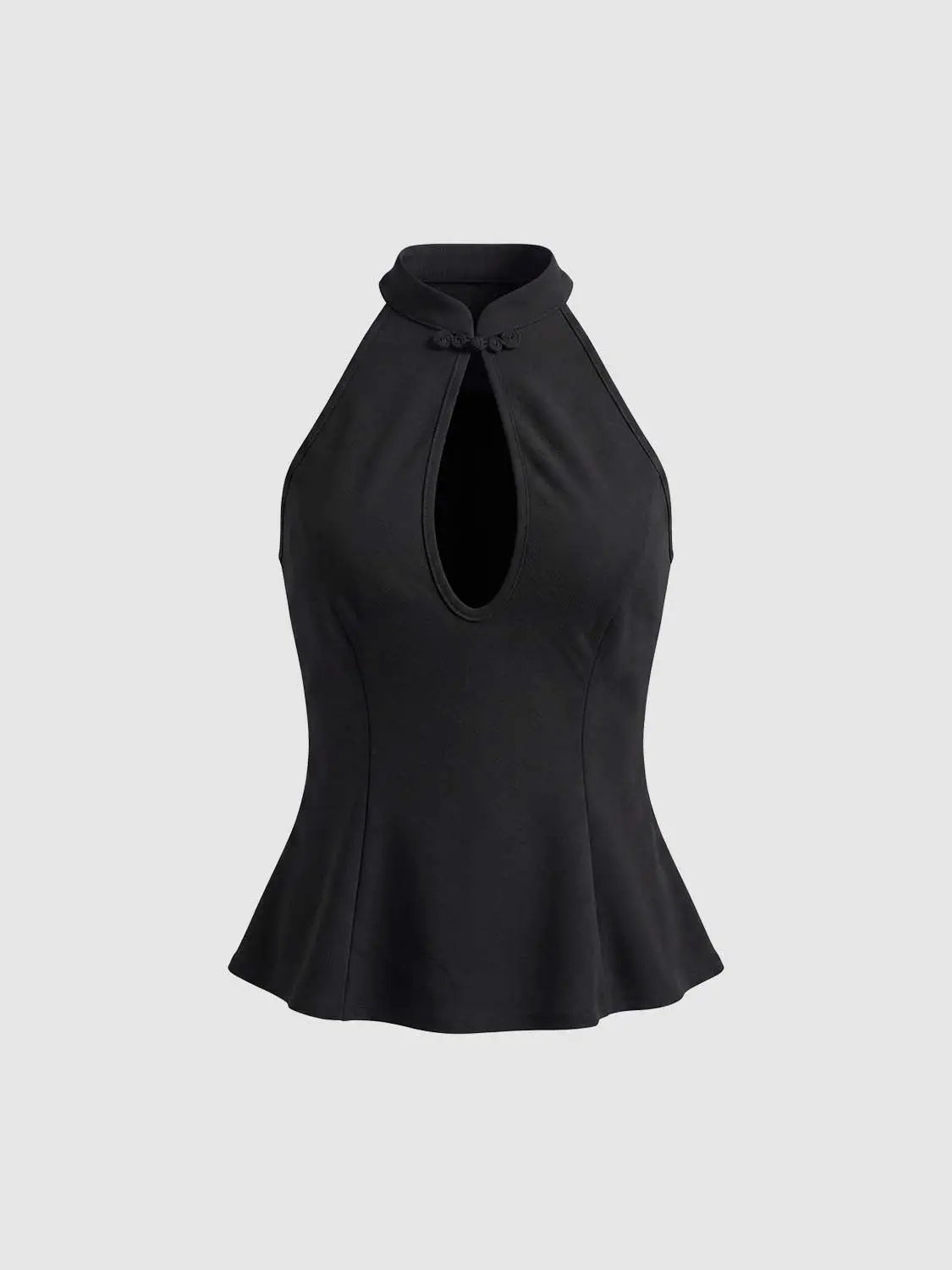 Cheongsam Collar Keyhole Sleeveless Peplum Top