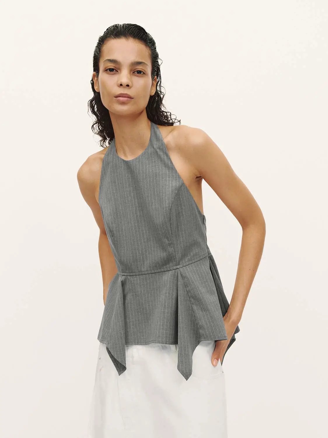 Halter Neck Peplum Hem Lined Breathable Cami Top