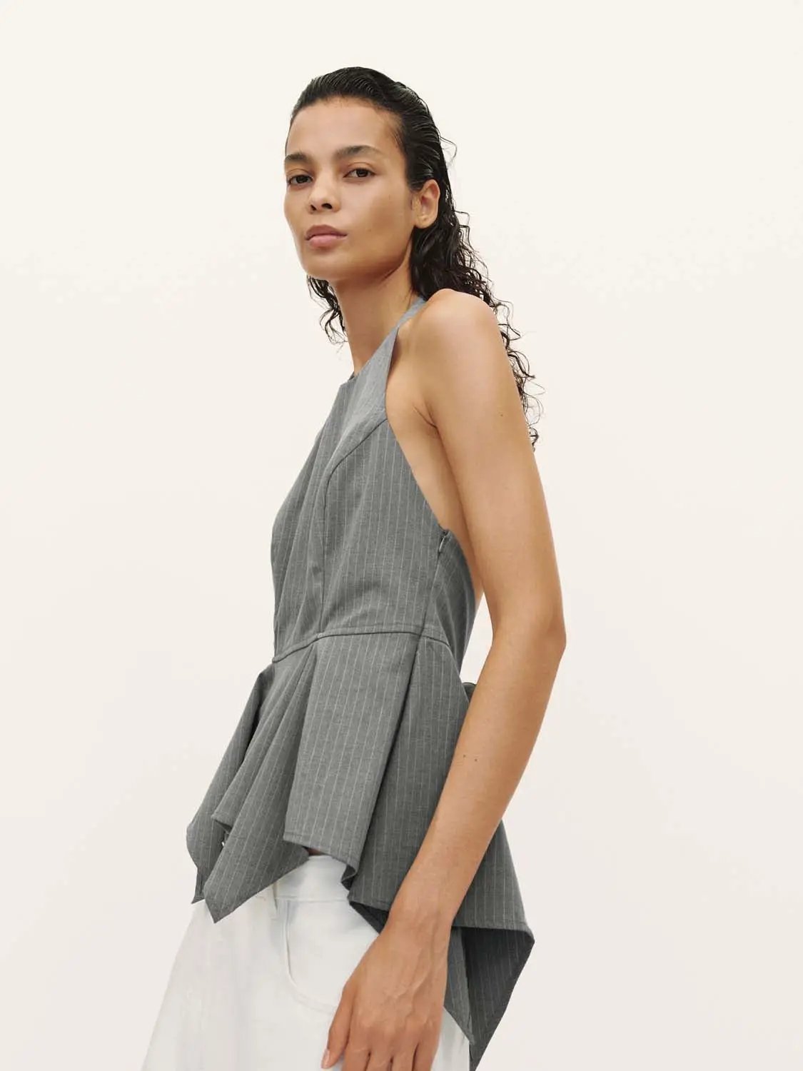 Halter Neck Peplum Hem Lined Breathable Cami Top