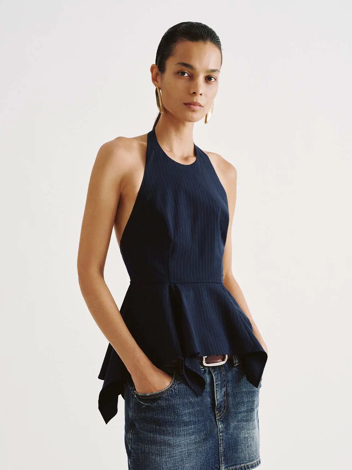 Halter Neck Peplum Hem Lined Breathable Cami Top