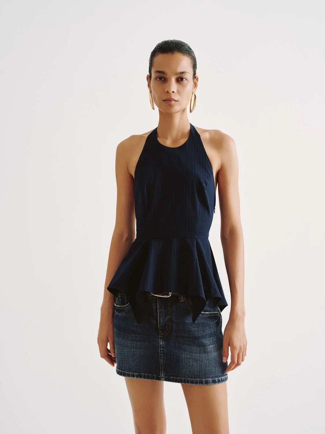 Halter Neck Peplum Hem Lined Breathable Cami Top