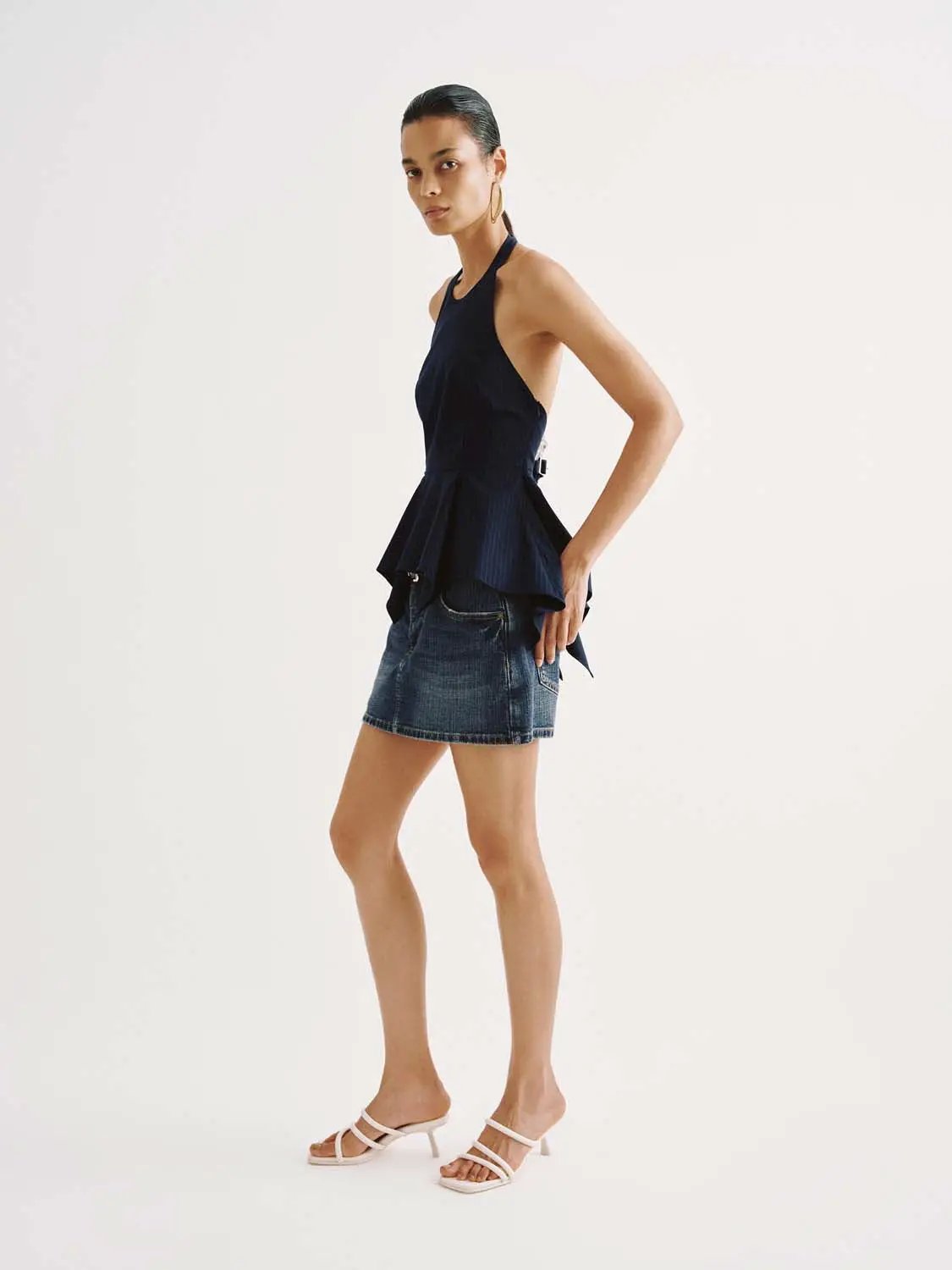 Halter Neck Peplum Hem Lined Breathable Cami Top
