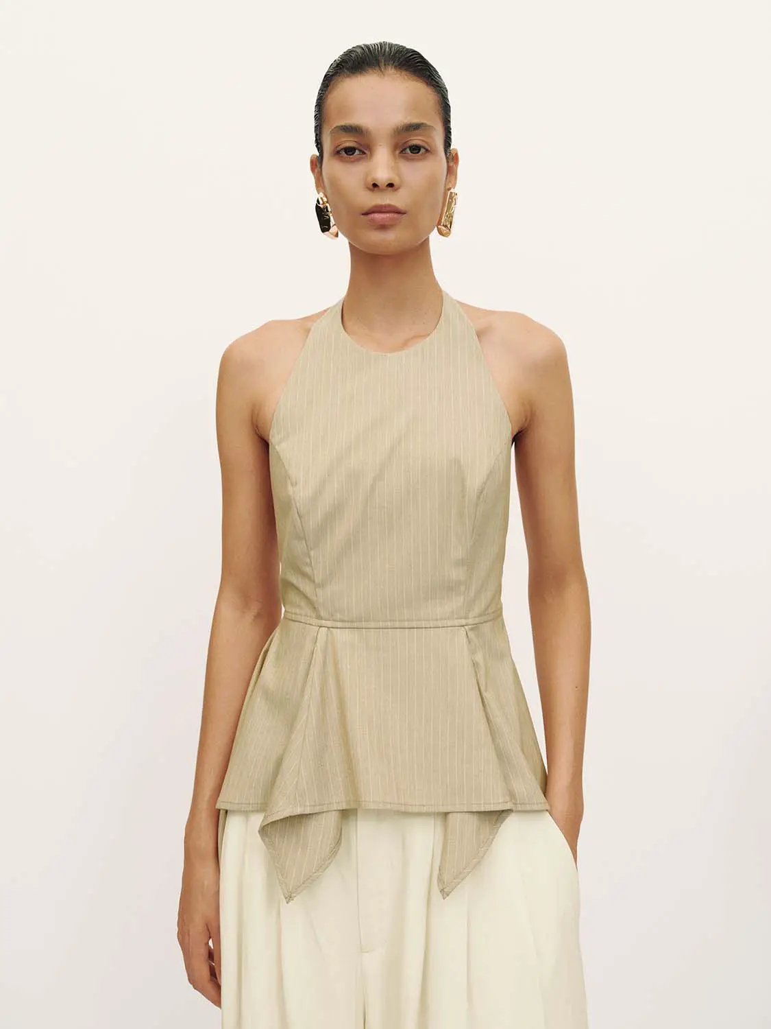 Halter Neck Peplum Hem Lined Breathable Cami Top