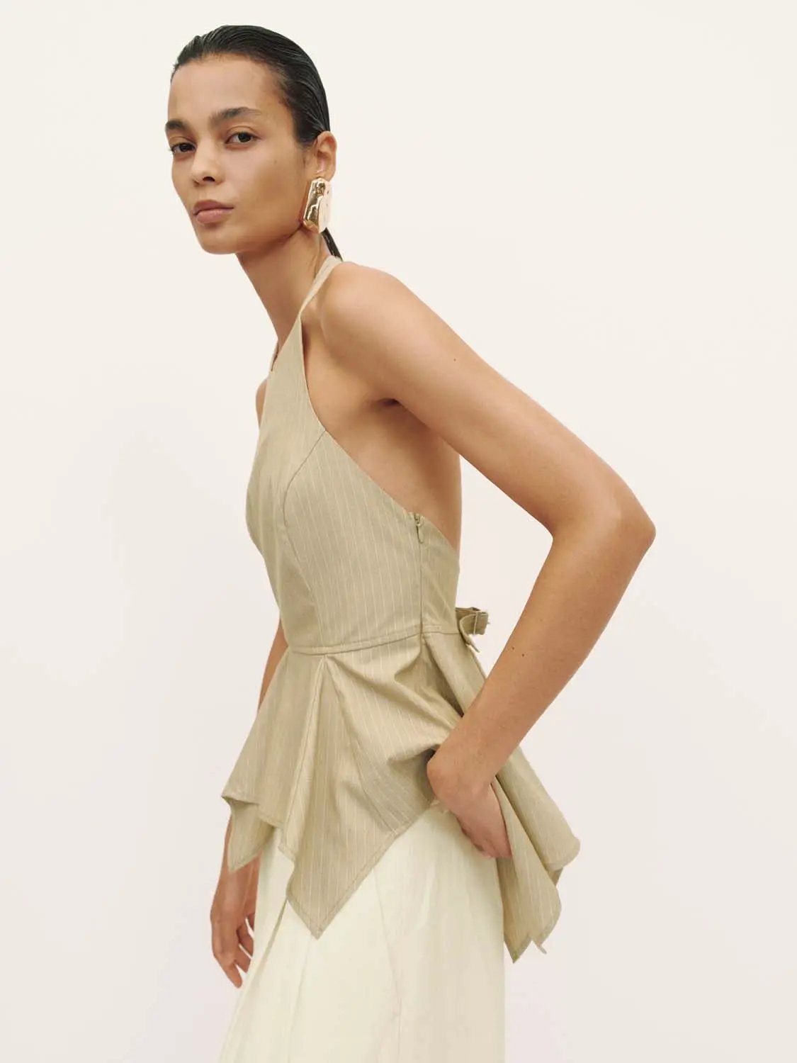 Halter Neck Peplum Hem Lined Breathable Cami Top