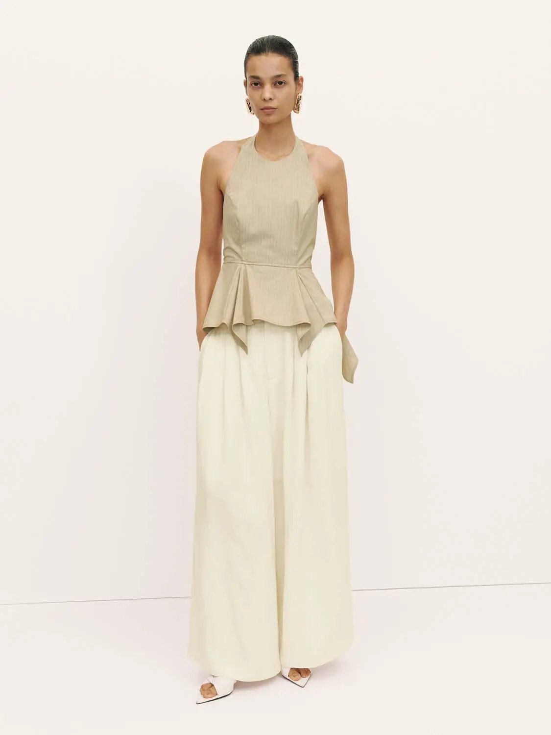 Halter Neck Peplum Hem Lined Breathable Cami Top