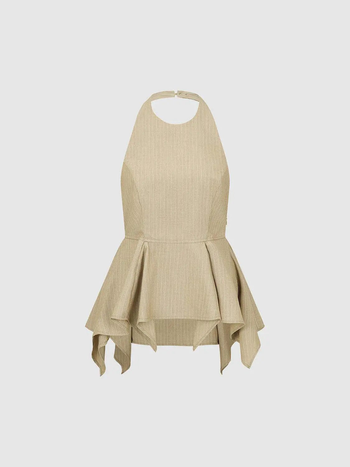 Halter Neck Peplum Hem Lined Breathable Cami Top
