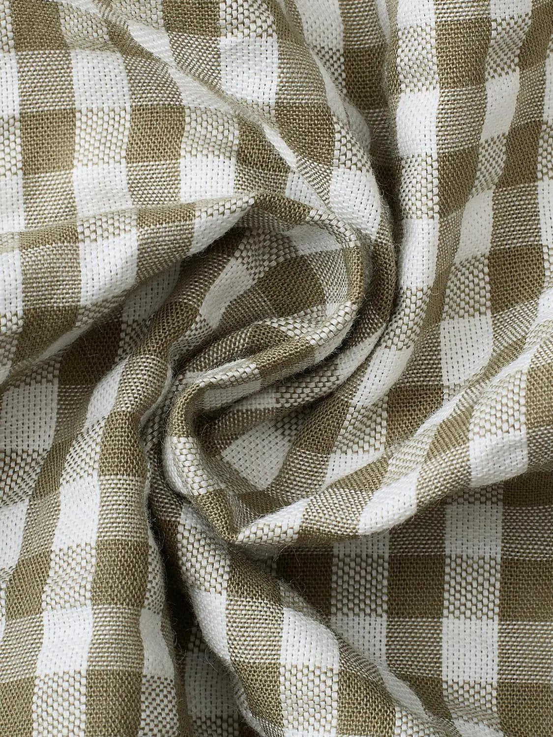 Checked Long Sleeve Tie Waist Cotton Shirt