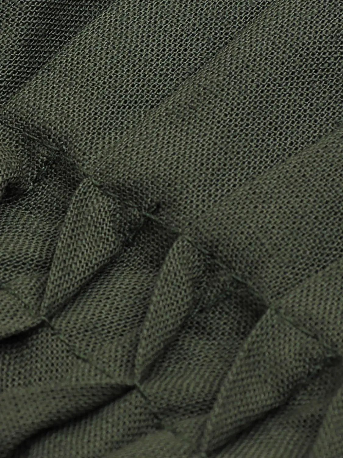 V-neck Puff Sleeve Smocked Waist Cotton Linen Blend Blouse